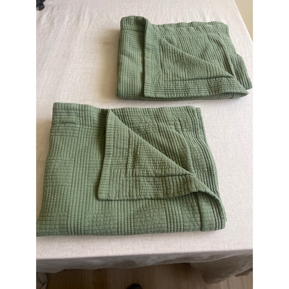 L L Bean Vintage Matelasse Block Pattern 100% Cotton Std Pillow Shams Bay Leaf